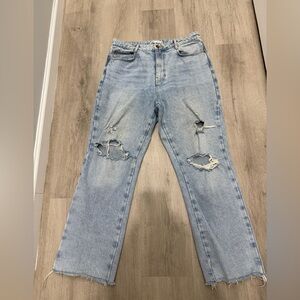 Zara Light Blue Distressed Straight Leg Jeans